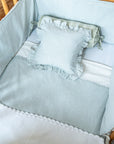 Protector de cuna lino rayado gris verdoso