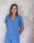 Pijama short corto mujer celeste