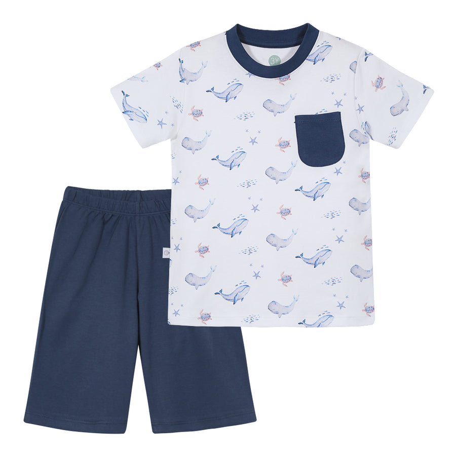Pijama corto whales and turtles blue