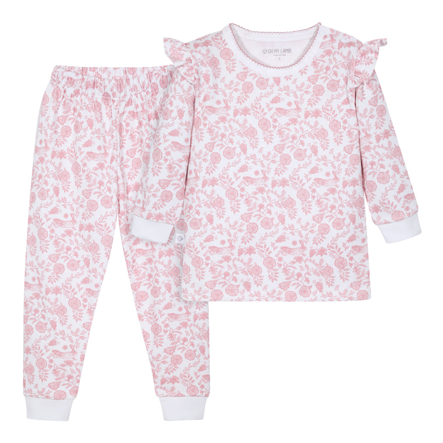 Pijama pima conejo flor rosa largo