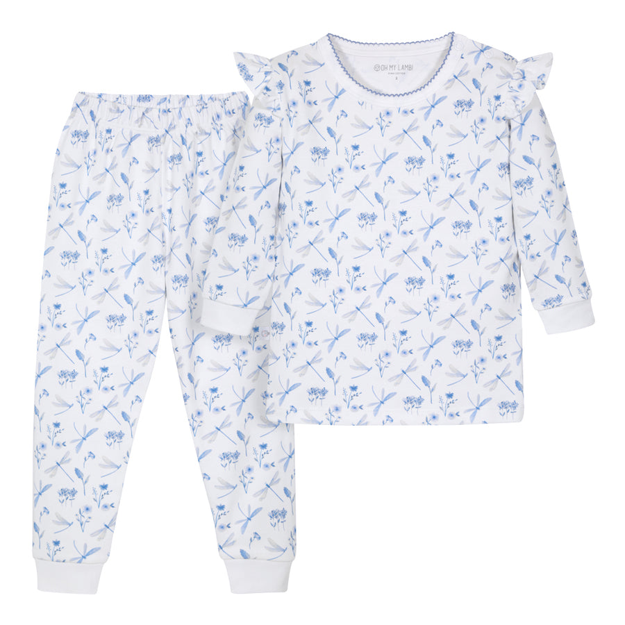 Pijama pima libélulas azul largo