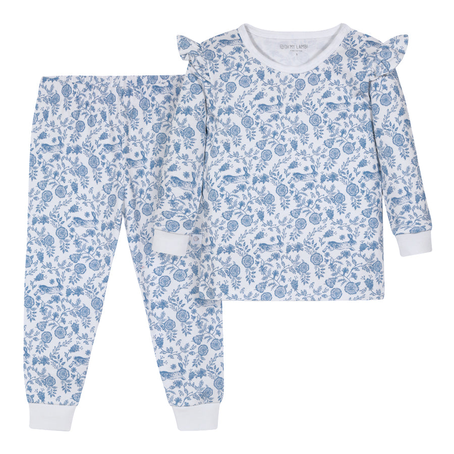 Pijama largo pima conejo flor azul