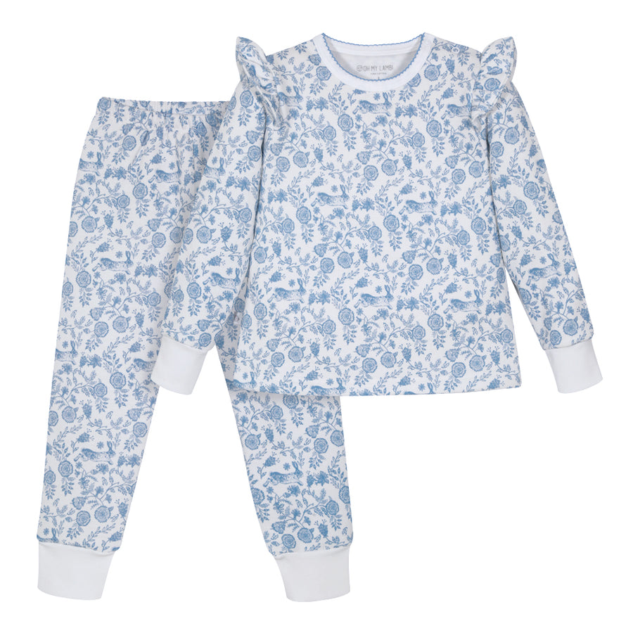 Pijama Kids Franela Conejo flor azul