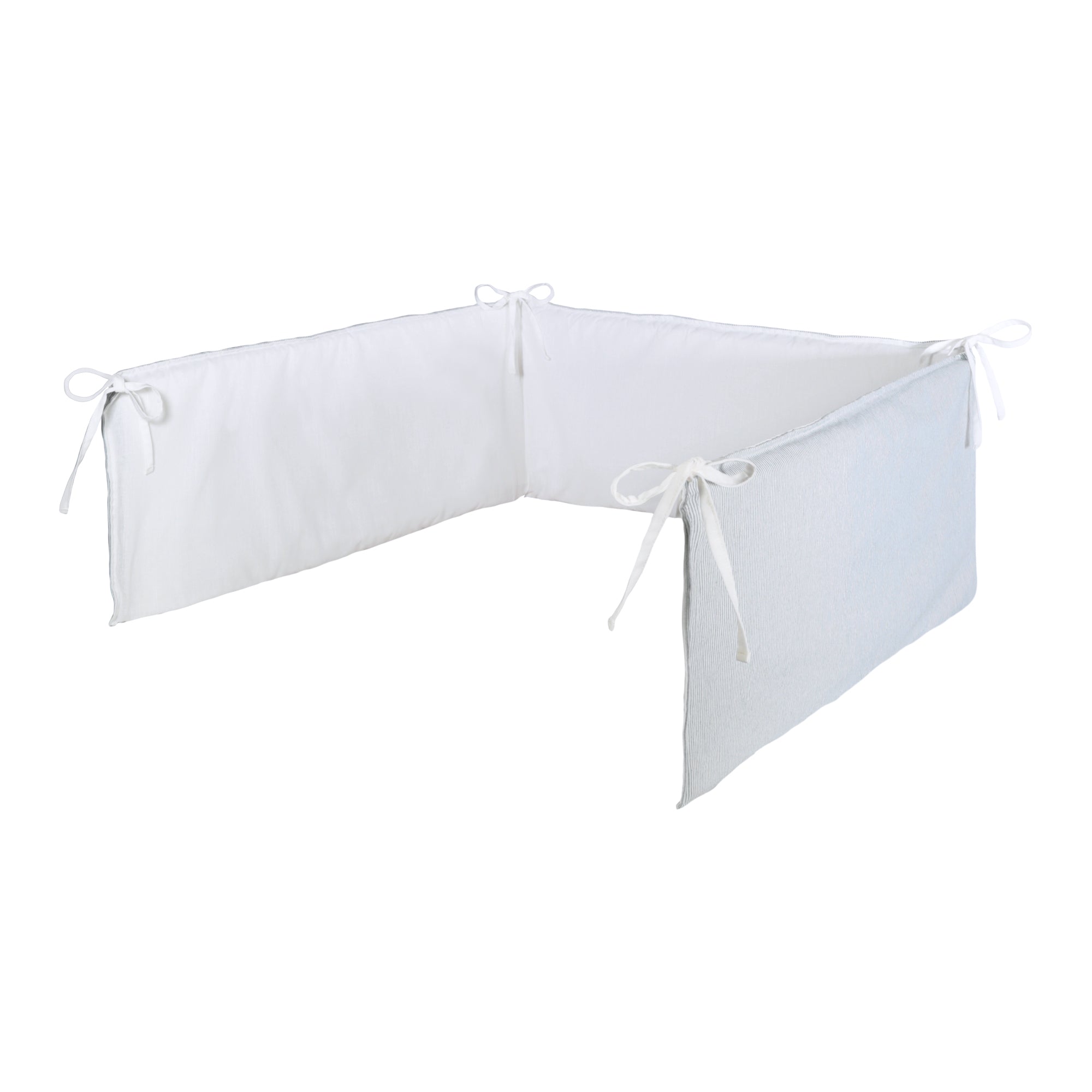Protector de cuna lino rayado gris verdoso