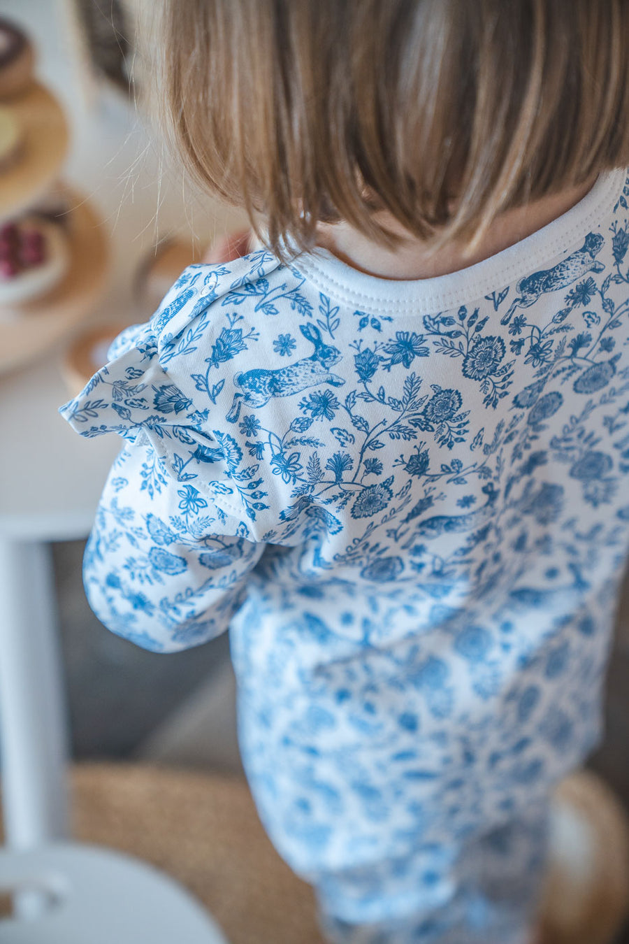Pijama largo pima conejo flor azul